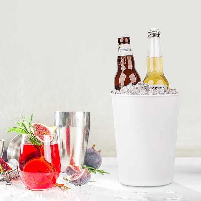 12 Pack Ice Buckets for Parties, Plastic Wine Cooler for Champagne, Beverage, Soda and Beer, Classic Wine Bottle Chiller for Wedding, Versatile Buckets as Vase, Flower Pot or Trash Bin, White