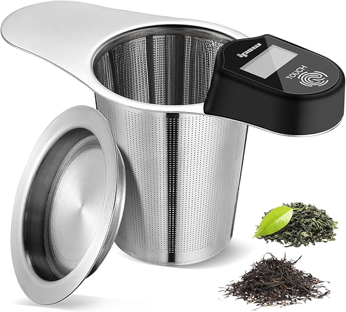 IPOW Stainless Steel Tea Infuser, Metal Loose Leaf Tea Steeper, Reusable Tea Strainer for Loose Tea, Upgrade Digital Thermometer Display, Specially Suit for Older Use, Tea Brewing No Longer By Feeling