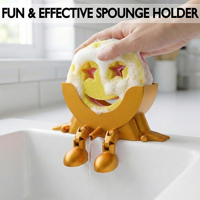 Cute Hanging Sponge Holder with Drainage & Legs, 3D Printed Funny Sink Stand for Round Sponges, Aesthetic Kitchen Sink Edge Organizer, Countertop Decor, Quick-Drying Storage Cleaning Gadget