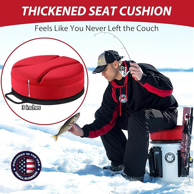 5 Gallon Bucket Seat with 3" Thick Seat Foam Cushion, 360°Swivel Bucket Lid Seat, Waterproof & Silent Bucket Seats for Ice Fishing, Baseball, Hunting and Camping