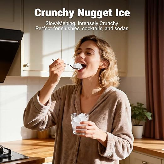 Nugget Ice Maker Countertop, 40lbs/Day Stainless Steel Small Soft Chewable Pebble Ice Machine, Pellet Ice Crunchy Nuggets, Quiet Mini Chewy Ice Maker Self Cleaning for Home Kitchen Office