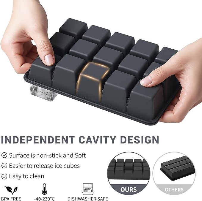 Silicone Ice Cube Tray 3 Pack - EASY RELEASE ice cube tray with lid, BPA Free Ice Cubes Trays for Freezer,ice cube mold for Cocktail,Whiskey (Black+Grey+Mint)