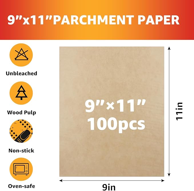 9 x11 inch Air Fryer Parchment Paper Squares, 100 Sheets Unbleached Pre-Cut Baking Disposable Paper Liner for Cuisinart Non-Stick Air Fryer Toaster Oven