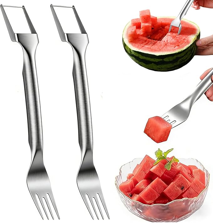2Pcs Watermelon Cutter, 2-in-1 Stainless Steel Fruit Cutter, Multifunctional Summer Watermelon Cutter, Flexible Kitchen Gadget