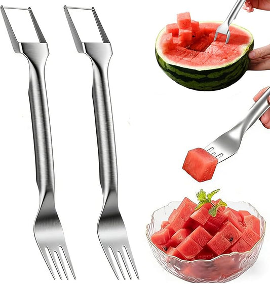 2Pcs Watermelon Cutter, 2-in-1 Stainless Steel Fruit Cutter, Multifunctional Summer Watermelon Cutter, Flexible Kitchen Gadget