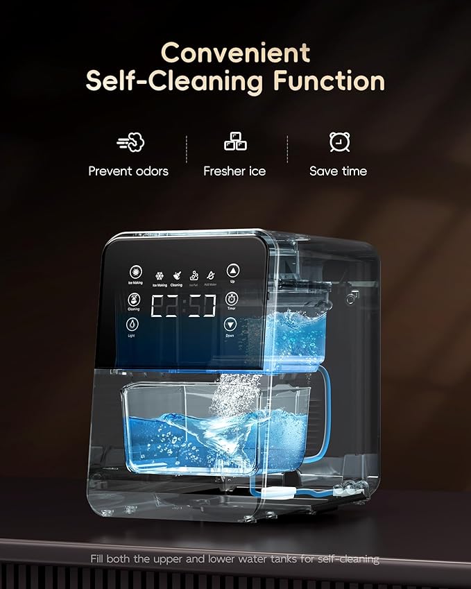 ecozy Nugget Ice Maker Countertop, 40Lbs/24H Chewable Pebble Ice, One-Touch Timer Control, Self-Cleaning Sonic Ice Machine with TDS Water Tester, Pull-Out Ice Basket, Compact for Home Kitchen Office