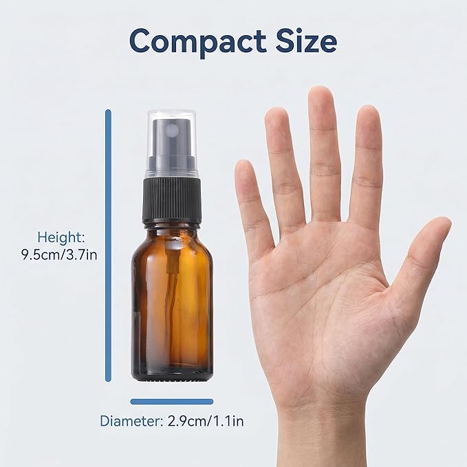 6Pcs 15ml 0.5oz Amber Glass Fine Mist Spray Bottles Refillable Travel Cosmetic Containers Perfume Sample Bottles with Black Sprayers for Essential Oils Cleaning Products Aromatherapy