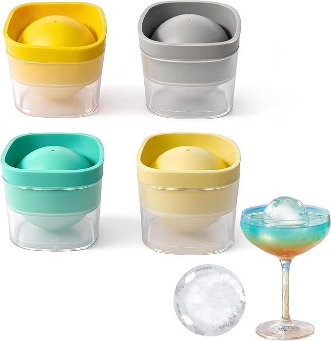 4 Pack Silicone Ice Ball Maker Mold with Lid - 2.4 Inch Large Round Ice Cube Trays, Stackable Easy Release Whiskey Ice Spheres for Freezer, Cocktails, Bourbon