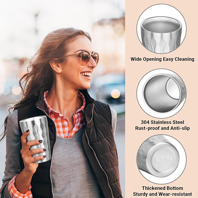 Stainless Steel Double Wall Cups, 16 oz Insulated Tumbler, 8 Pack Unbreakable Stackable Water Tumblers Insulated Metal Cup Premium Drinking Glasses for Travel Camping Home Outdoor
