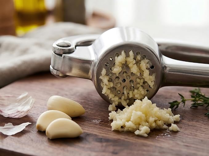 Heavy Duty Zinc Alloy Garlic Press & Mincer - Professional Rust-Proof Crusher for Garlic, Ginger and Nuts - Ergonomic Easy Squeeze Kitchen Gadget