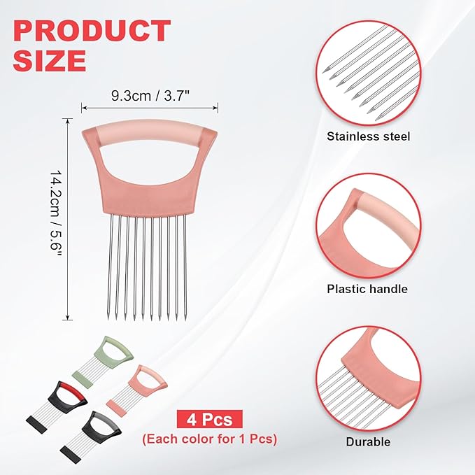 uxcell 4 Pcs Onion Slicer Holder, Stainless Steel Vegetable Cutting Holder Food Cutter Tool for Slicing Storing Onions Tomatoes Potatoes Avocados Apples, Black Red/Black Grey/Green/Pink