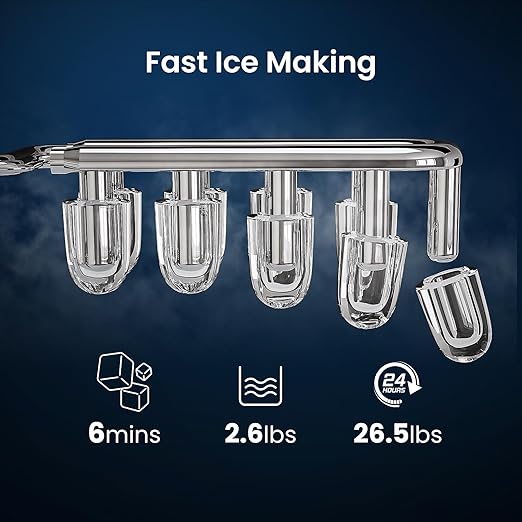 Antarctic Star Pro-Grade Countertop Ice Maker, 8 Cubes in 6 Mins, 26lbs/Day, Self-Cleaning, 2 Sizes, Ultra-Quiet for Home Bar, Kitchen, Office & Entertaining