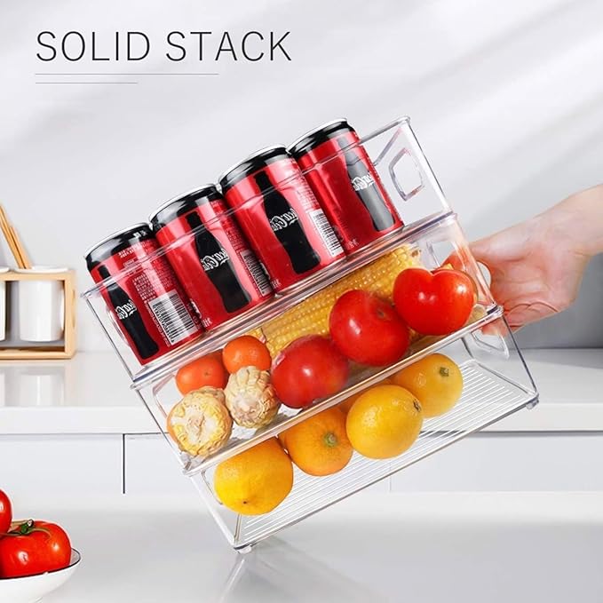 3 Pack Refrigerator Organizer Bins, 3 Sizes Stackable Clear Pantry Storage with Handles for Fridge, Freezer, Shelves, Drawer, Snack Organizer for Home & Kitchen
