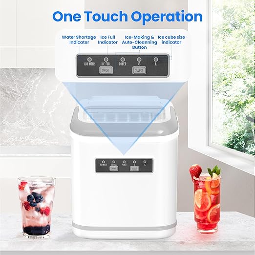 Countertop Ice Maker, Portable Ice Makers with Carry Handle, 26Lbs/24H, 2 Sizes of Ice Cubes, Small Ice Maker Machine Self-Cleaning with Basket and Scoop for Kitchen Home Bar, White