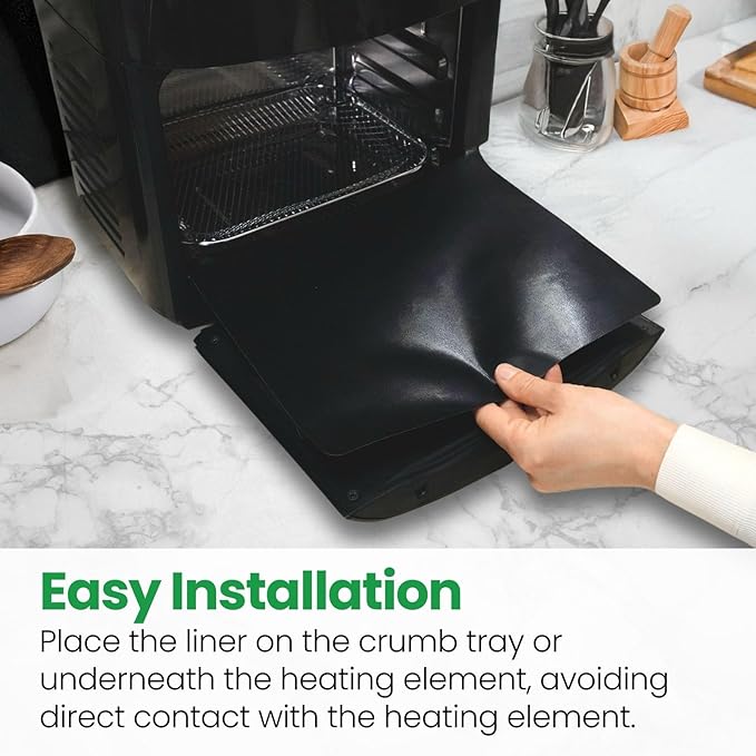 Buself Toaster Oven Liner – Compatible with Breville, Cuisinart, Black & Decker, Dash, and More – Nonstick Heat Resistant Reusable Air Fryer Liners, PFOA & BPA Free, 9x11", 4 Pack, Black