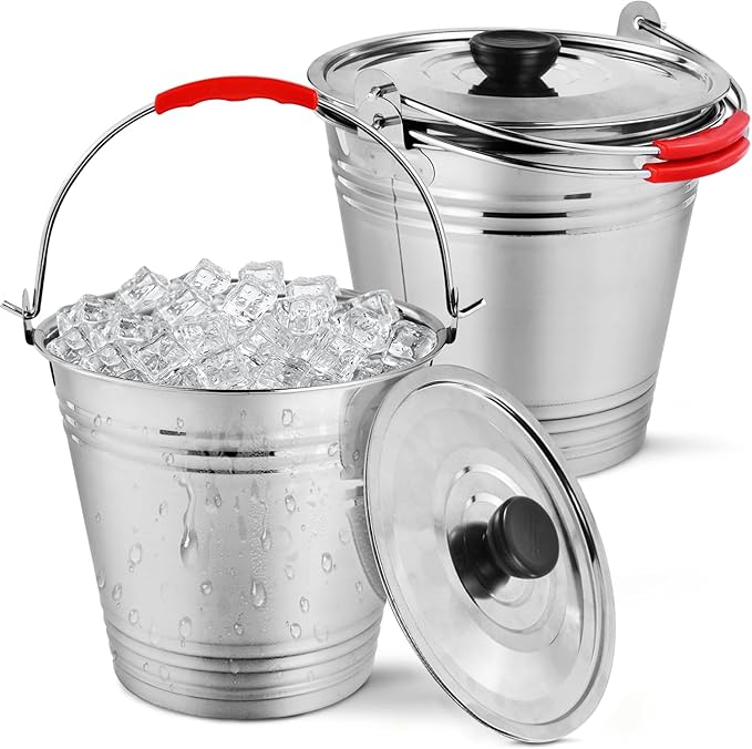 OBTANIM 3 Pack 5L Stainless Steel Metal Ice Buckets Champagne Drink Cooler Storage Ice Pails with Handle and Lid for Party Favors Organizing Home Parties Bar Cooling Supplies
