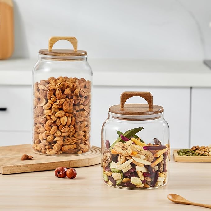 Sweejar Large Glass Candy Jars with Wooden Lids, 1 Gallon Glass Jar with Lid, Sugar/Flour Storage Containers, Big Glass Canisters with Airtight Lid