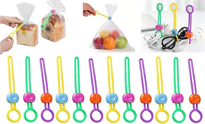 6/12pcs Chip Bag Food Clips, Food Bag Sealing Clips for Snack and Storage Organization, Adjustable Silicone Straps for Kitchen Gadgets Use (12 pcs)
