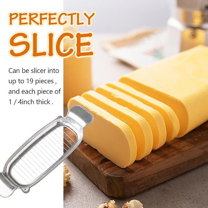 Butter & Cheese Slicer Cutter, Stainless Steel Wire Cheese Slicer, Safe for Food Contact, Multipurpose Handheld Butter Cutter for Block Cheese, Butter, Soft Fruits, and Dishwasher Safe