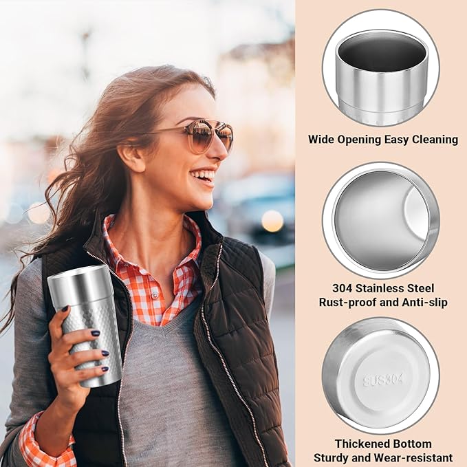 Stainless Cups, 19 oz Double Wall Insulated Tumbler, 4 Pack Unbreakable Stackable Water Tumblers Insulated Metal Cup Premium Drinking Glasses for Travel Camping Home Outdoor Office