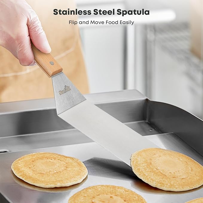 Stanbroil Griddle Accessories with Smashed Burger Press, 10PCS Griddle Kit Set, Pancake Batter Dispenser, Stainless Steel Bacon Press & Scraper, Basting Brush, 4 Egg Rings & 2 Oil Bottle