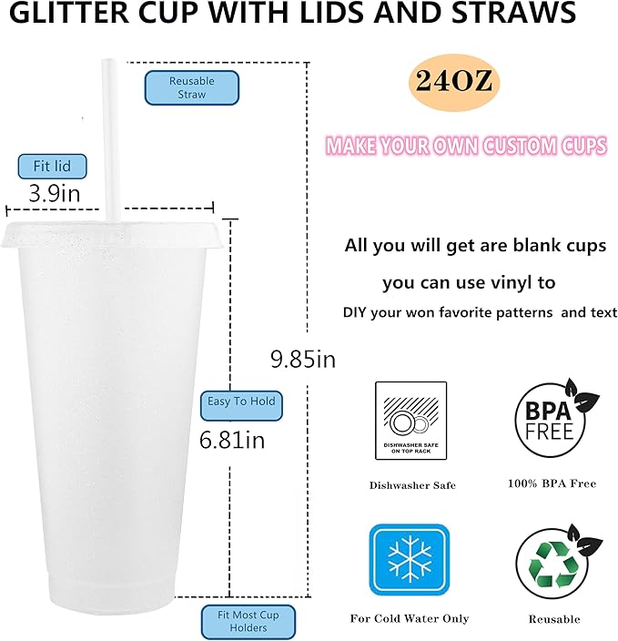 Suertestarry Tumbler with Straw and Lid,Water Bottle Iced Coffee Travel Mug Cup,Reusable Plastic Cups,Perfect for Parties,Birthdays… (White, 5pack)