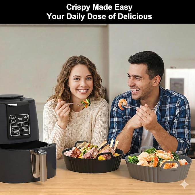 Round Silicone Air Fryer Liners 2 Pack for Ninja AF101 & AF161 Reusable Silicone Liner for 4-5.3QT, Air Fryer Accessories, Compatible with Ninja, COSORI, Tefal, Bear, Chefman