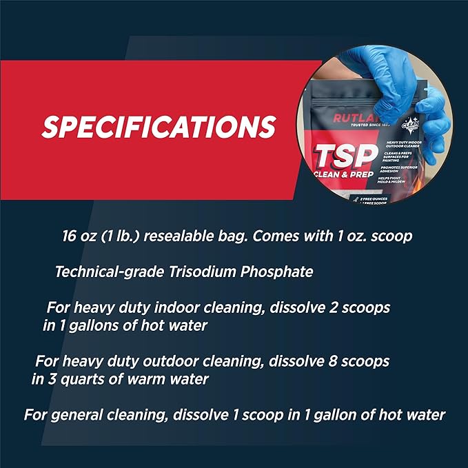 Rutland TSP Clean & Prep, Heavy Duty Cleaner Concentrate, Non Clumping Formula, 1 Pound Bag