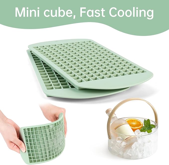 Silicone Mini Ice Cube Tray, 160 Nugget Ice Cube Molds Easy Release Small Ice Cube for Chilling Whiskey Cocktail, Stackable Ice Trays For Freezer (Lime)