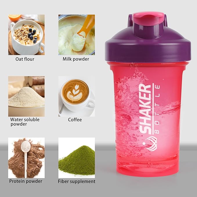 Shaker Bottle,400ml Small Protein Shaker Bottle with Mixing Ball, Portable 14oz GYM Shakes Cup for Workout,BPA free, 100% Leak Proof,Dishwasher Safe（Pink）