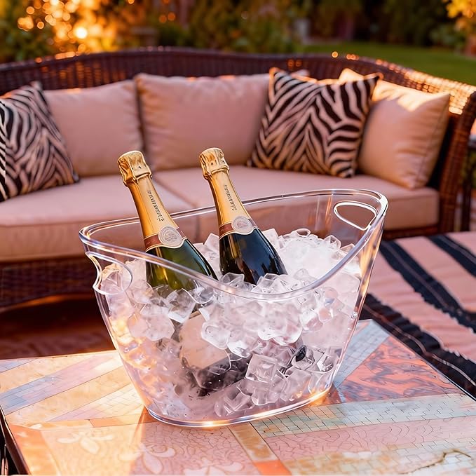 4L Clear Acrylic Ice Bucket (2 Pack) – Large Portable Beverage Tub for Champagne, Wine, & Cocktails – Heavy-Duty Plastic Drink Cooler for Parties, Bars, and Social Gatherings