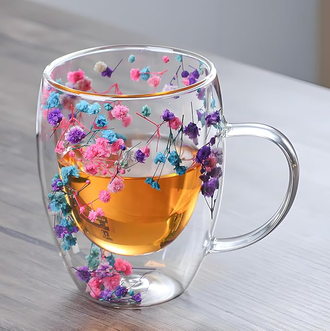 NBHUZEHUA Double Wall Clear Glass Coffee Mugs with Handle, Creative Insulated Cup for Hot Cold Beverages, Cappuccino, Latte, Espresso Coffee, Juice