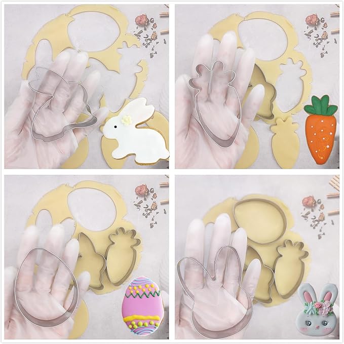 Easter Cookie Cutters, 4pcs Holiday Themed Cutter Carrot Egg Bunny Rabbite Cookie Cutter, Stainless Steel Biscuit Cutters