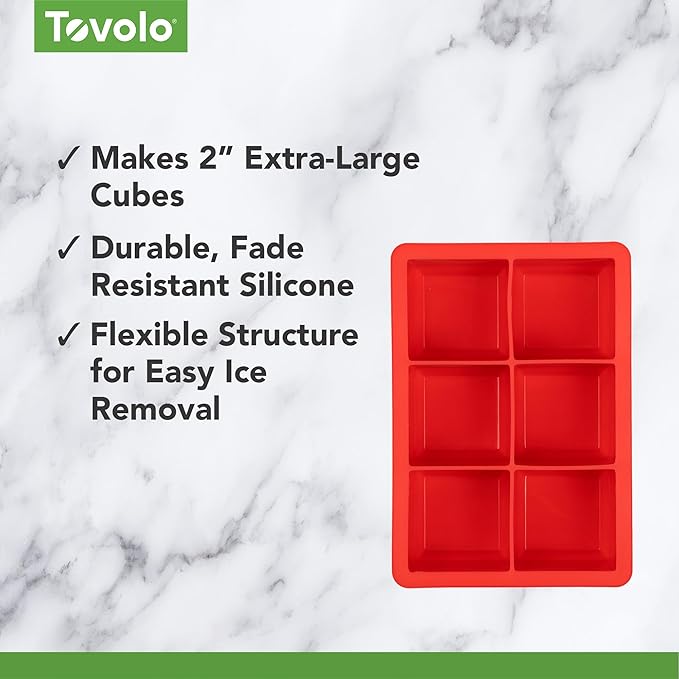 Tovolo, Large King Craft Ice Mold Freezer Tray of 2" Cubes, BPA-Free Silicone, Single, Candy Apple