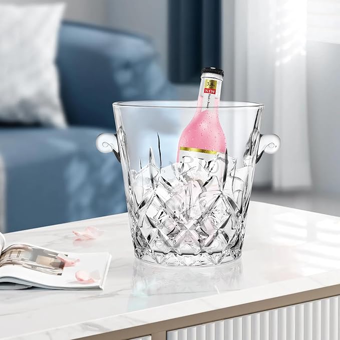 Ice Buckets for Parties, Clear Glass 2 Liter Tub for Drinks and Parties, Food Grade, Perfect for Wine, Champagne or Beer Bottles