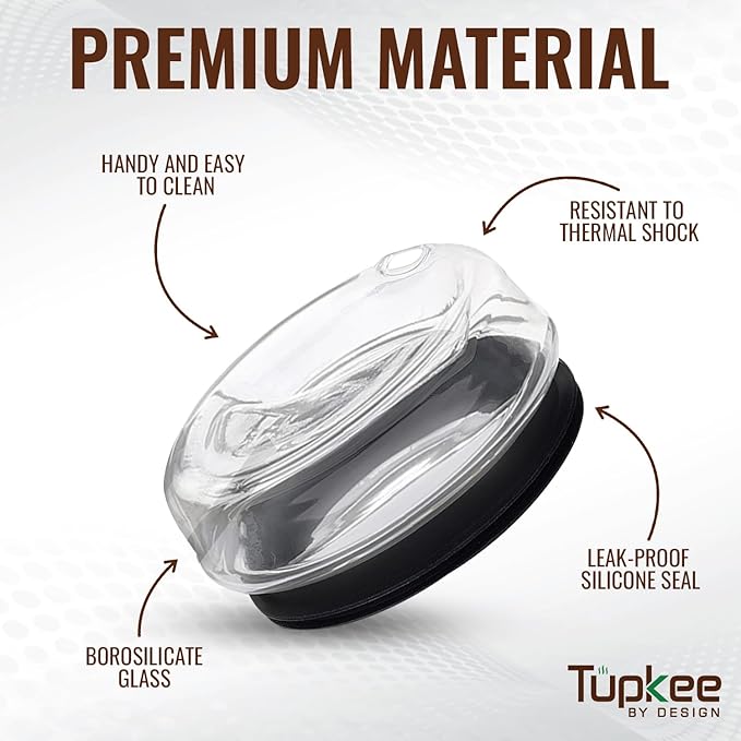 Tupkee Glass Sip Lid Black - Replacement Double Wall Glass Tumbler, 14oz & 8oz Hand Blown Travel Mug