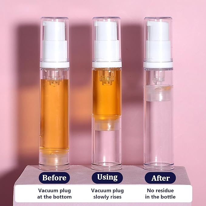 4 Pcs Empty Airless Pump Bottles, Refillable Clear Travel Pump Bottle Lotion Container Vacuum Cosmetic Container Press and Spray Pump Bottle for DIY Foundation Essential Oils Disinfectant Spray (10ml)