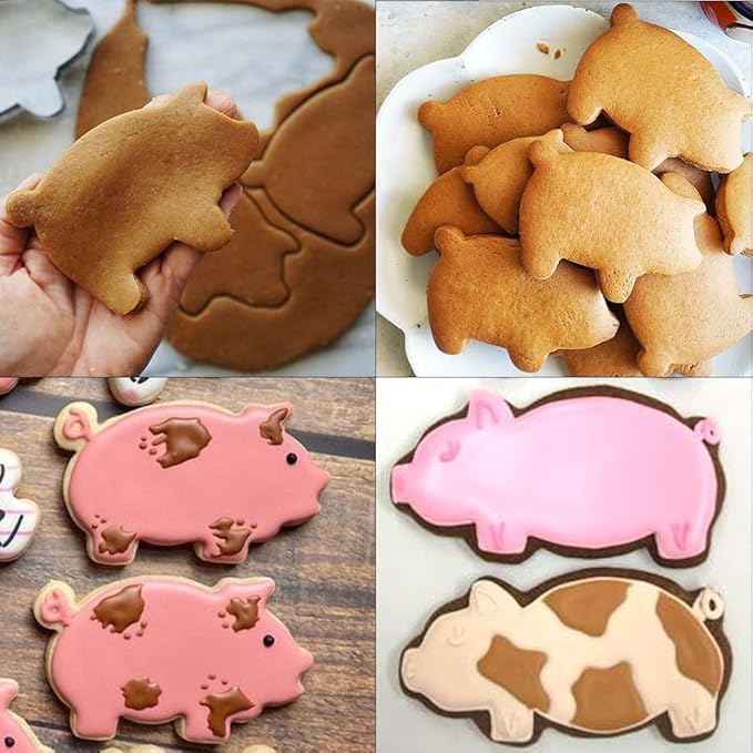 Pig Cookie Cutters Set of 5 – Stainless Steel Sandwiches Cutters & Biscuit Molds for Kids – Sturdy Cutters for Cookies, Sandwiches – Small to Large Sizes 1.37 to 4.52 Inches – Food Grade & Health Safe