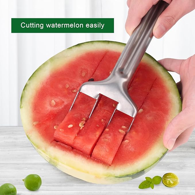 BOXOB Watermelon Cutter Slicer, Stainless Steel Watermelon Cutting Tool Portable Fruit Cutter for Melon Mango Home Kitchen Gadget Camping Party