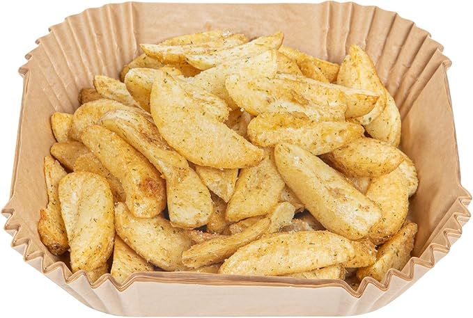 Restaurantware-Pastry Tek 6.3 x 6.3 x 1.8 Inch Air Fryer Liners, 100 Square Air Fryer Baskets - No-Stick Silicone Coating, Unbleached, Food-Grade Paper Liners, For Steamer, Microwave, Oven, Fry Pan