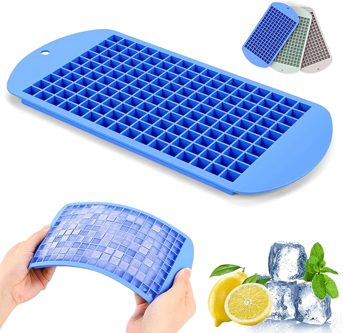 Silicone Mini Ice Cube Tray, 160 Nugget Ice Cube Molds Easy Release Small Ice Cube for Chilling Whiskey Cocktail, Stackable Ice Trays For Freezer (Blue)