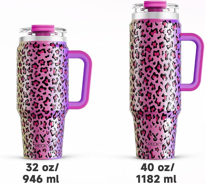 Meoky 32 oz Tumbler with Handle, Insulated Tumbler with Lid and Straw, Stainless Steel Travel Mug, Keeps Cold for 24 Hours, 100% Leak Proof, Fits in Car Cup Holder (Celebration)