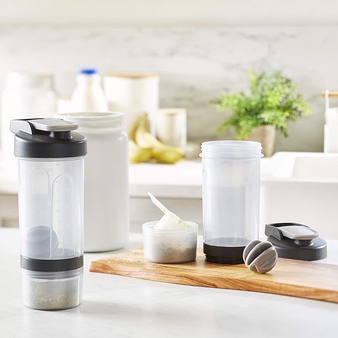 Amazon Basics Protein Shaker Bottle with Mixer Ball, Cups for Shakes, 20 oz, Gray, 11.8x9x23 cm (Pack of 16)