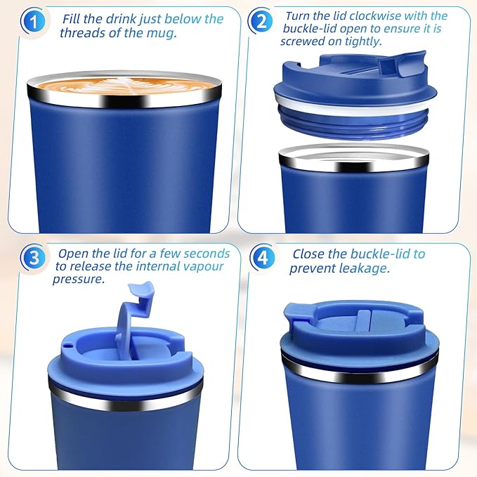 Insulated Travel Coffee Mug Reusable Coffee Tumbler Cup with Flip Lid Leak Proof Spill Proof for Office School Party Camping Hot and Cold Drink,Stainless Steel 17oz (Blue)