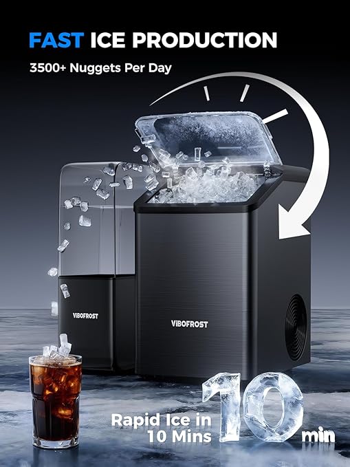VIBOFROST Nugget Ice Makers Countertop with 1.32 Gallon Tank, 40 lbs/24H, Chewable Sonic Ice, Pellet Ice Machine with Auto Descaling System, Scoop Included, Stainless Steel