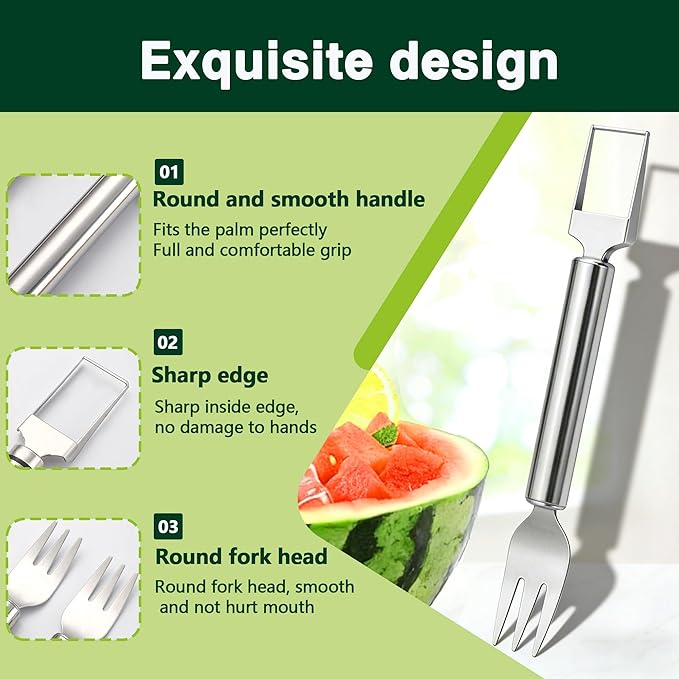 2-in-1 Watermelon Fork Slicer Cutter Set，Watermelon Cutter, Stainless Steel watermelon cutting tool,Summer Fruit Cutting Kitchen Gadget for Home (NEW-1PCS)