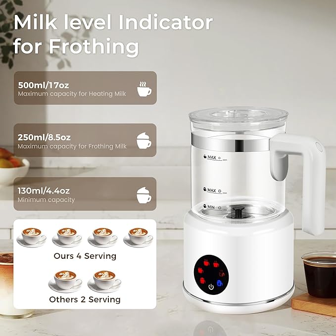 JXXM Electric Milk Frother, 6 in 1 Milk Steamer,17oz Automatic Warm and Cold Foam Maker for Coffee,Latte, Cappuccino, Macchiato, Hot Chocolate (White)