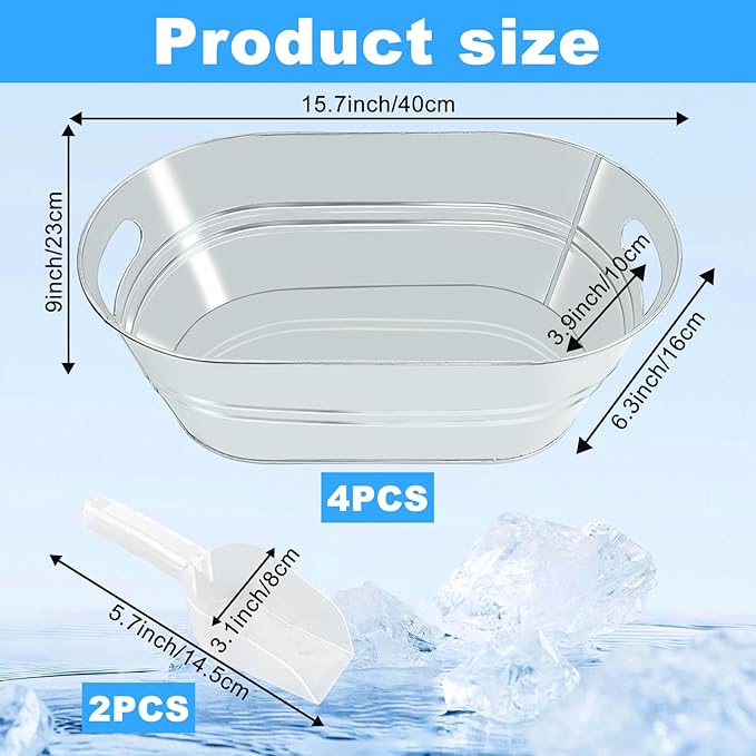 4Pcs 3 Gallon Galvanized Bucket Ice Bucket Large Metal Drink Buckets for Parties Beer Beverage Tub with Scoops for Champagne Cocktails Wine Cooling for Mimosa Bar Supplies