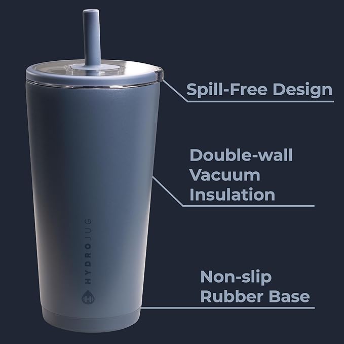 HydroJug Everyday Tumbler 20 oz – Ceramic-Lined Insulated Tumbler with Straw and Soft-Touch Lid, Cup Holder Friendly, Double-Wall Vacuum Insulation, Reusable Travel Cup – Cascade
