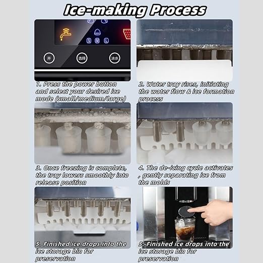 Nugget Ice Maker Dispenser, 2-in-1 Ice Water Maker for Kitchen Bar Party, Self Dispensing Pellet Ice Maker, 33lbs/24H, 15mins Quick Ice Make, 1.3lbs Ice Storage, Ice Full Indicator & Self-Cleaning